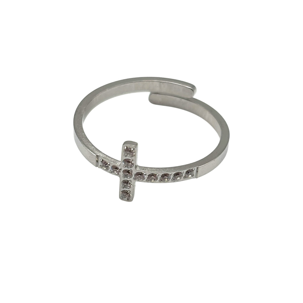 Anello croce lineare - Acciaio argentato