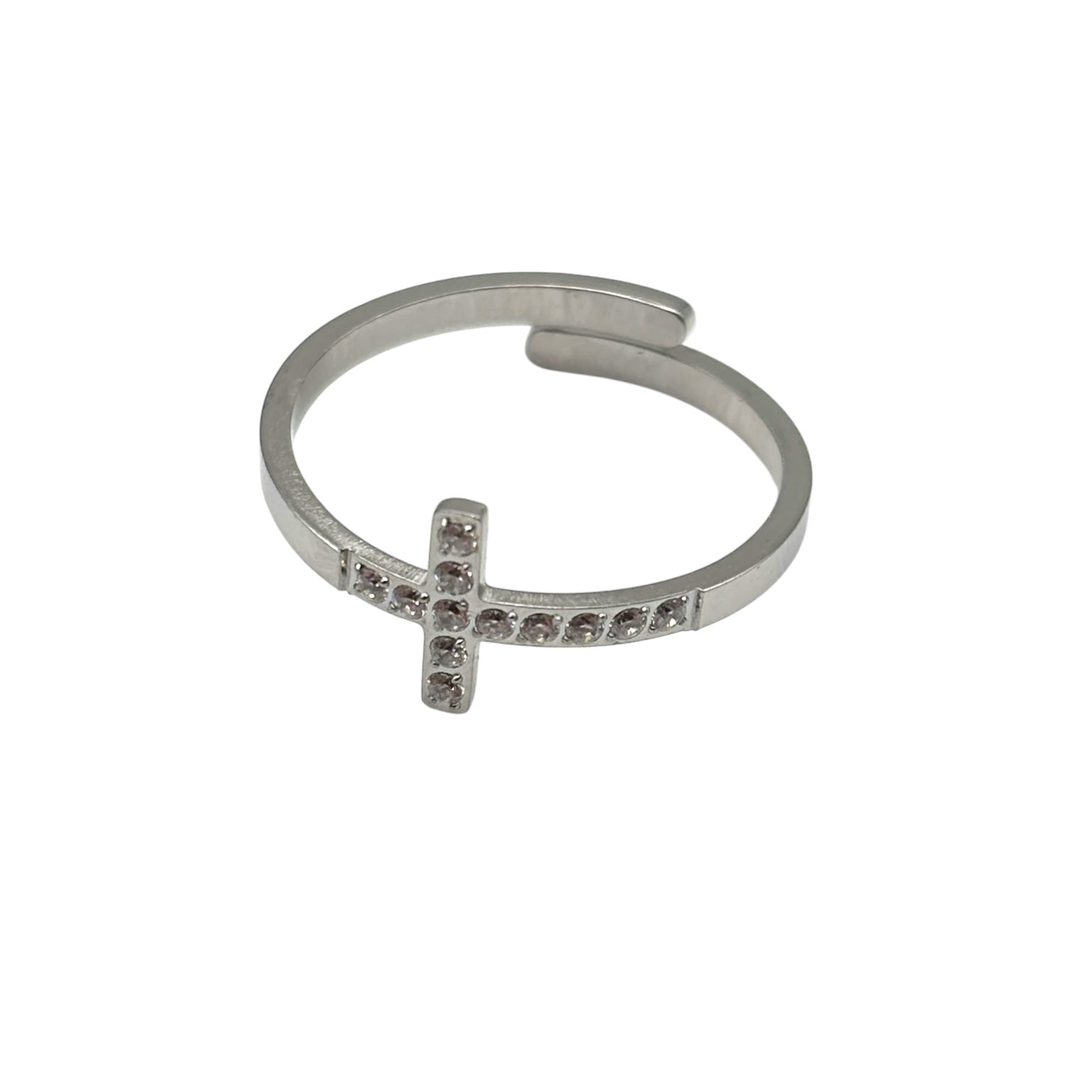 Anello croce lineare - Acciaio argentato