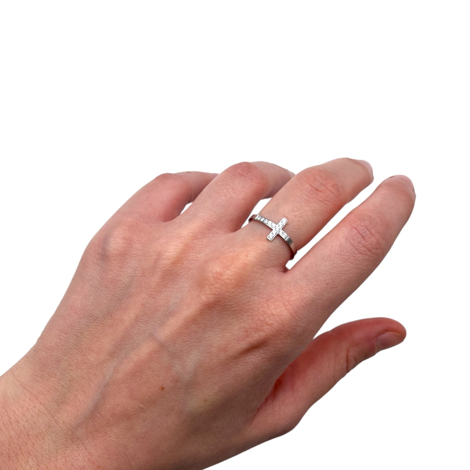 Anello croce lineare - Acciaio argentato