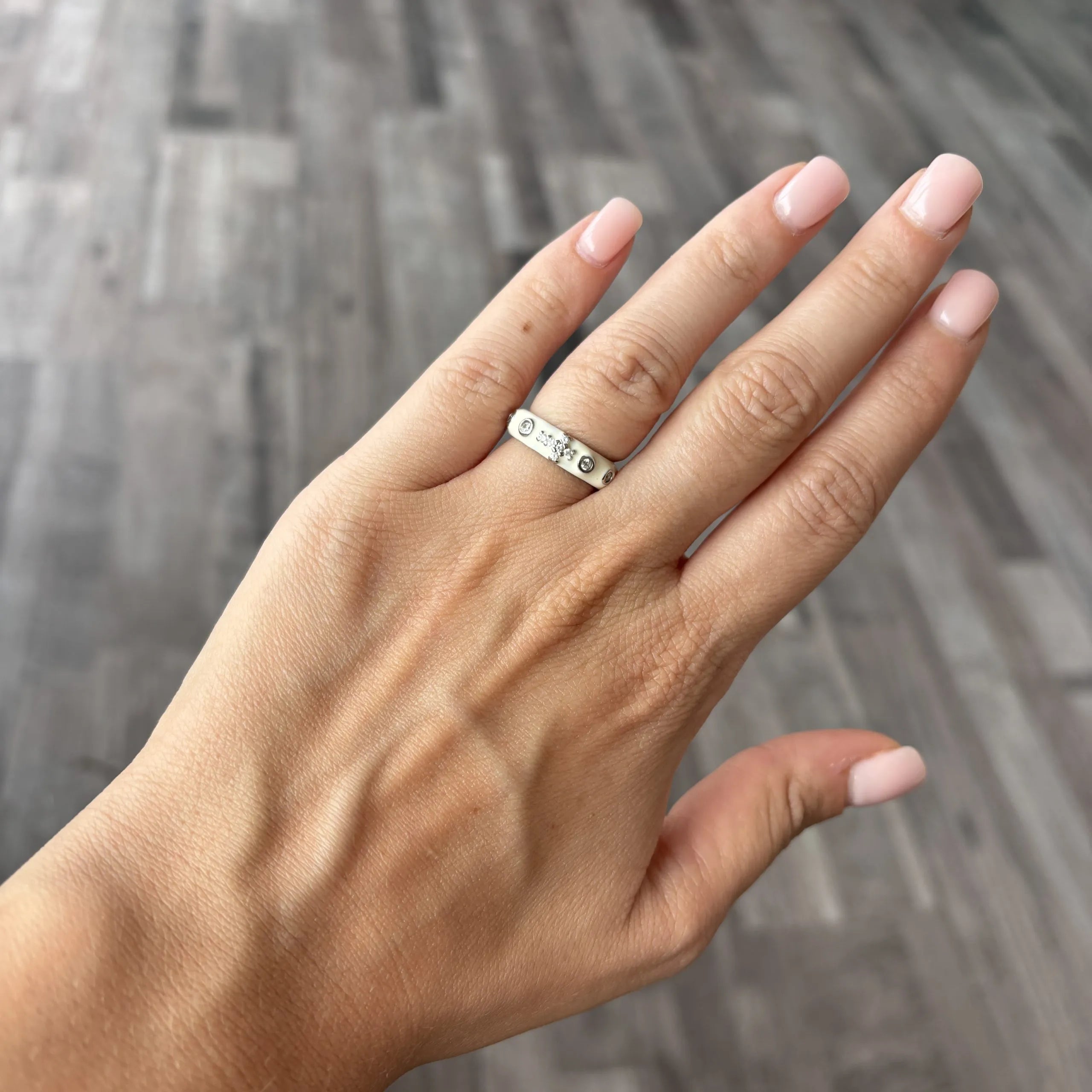 Anello Rosario Con Smalto Bianco Argento 925 Galvanica Rodio – Misura 10