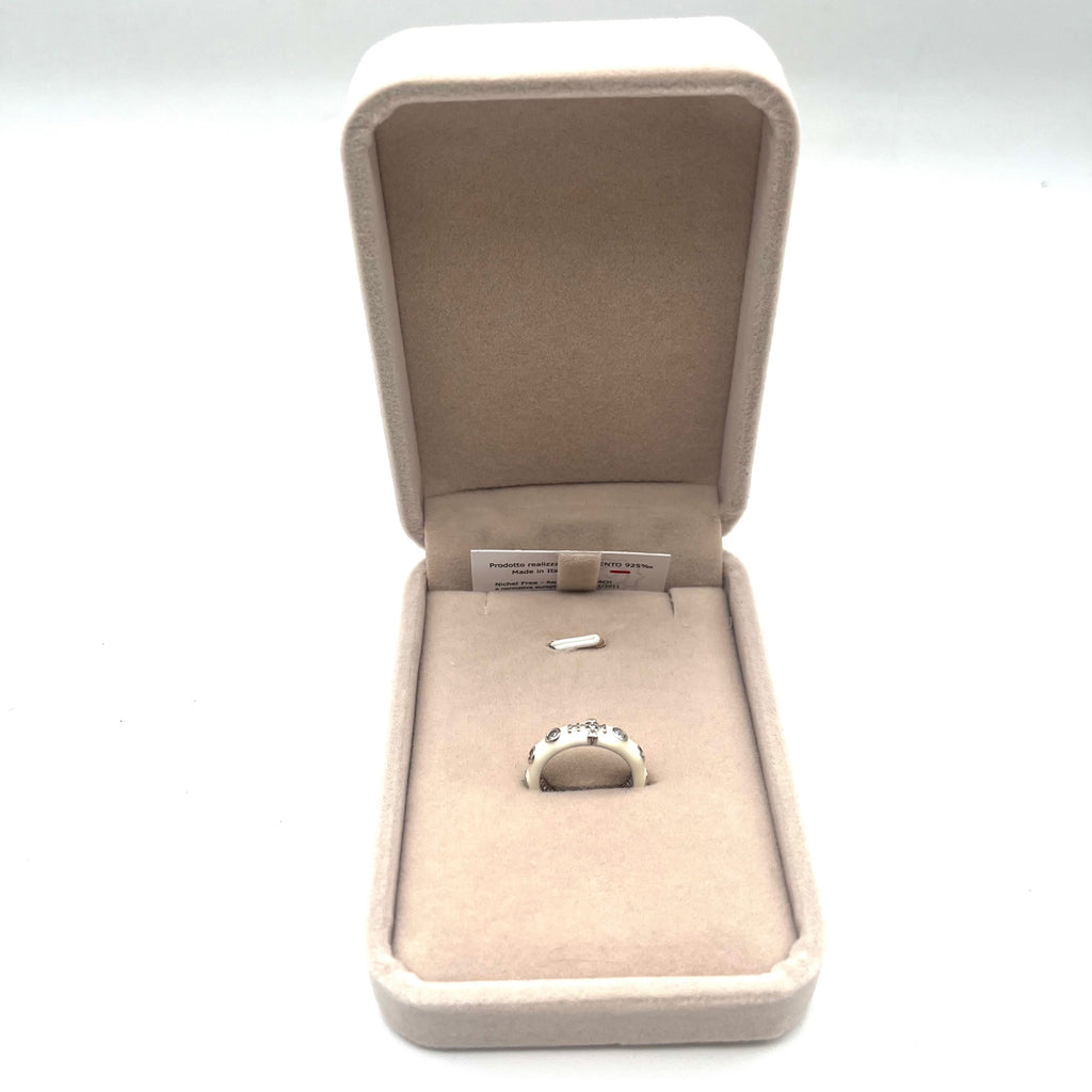 Anello Rosario Con Smalto Bianco Argento 925 Galvanica Rodio – Misura 10