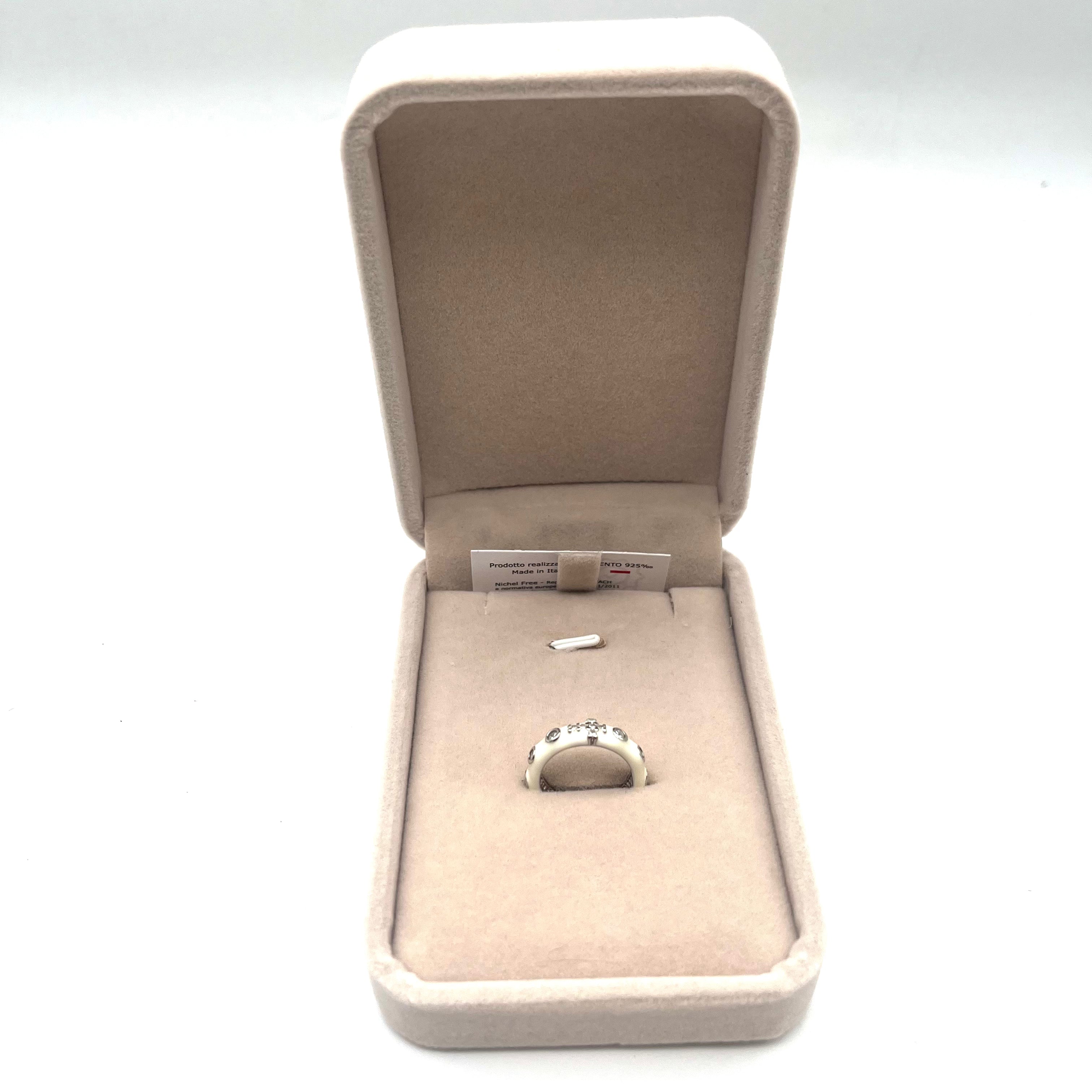 Anello Rosario Con Smalto Bianco Argento 925 Galvanica Rodio – Misura 10