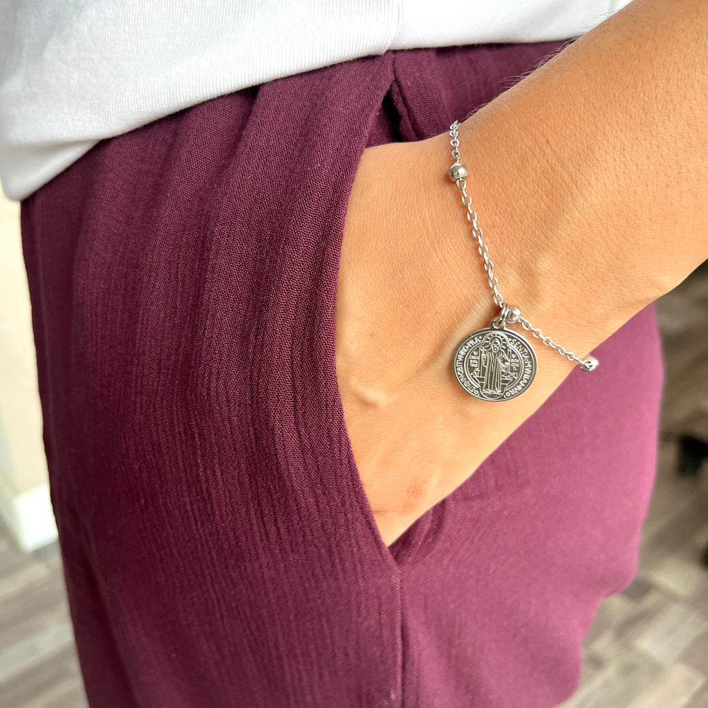 Bracciale San Benedetto in Acciaio – Fides et Protectio