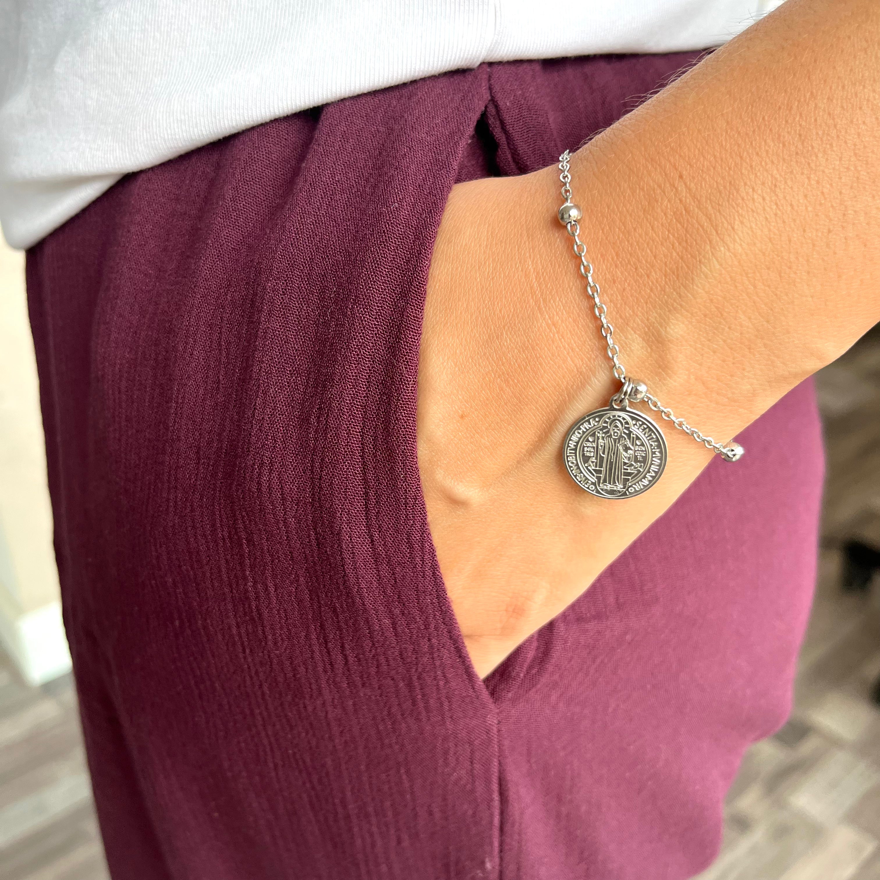 Bracciale San Benedetto in Acciaio – Fides et Protectio