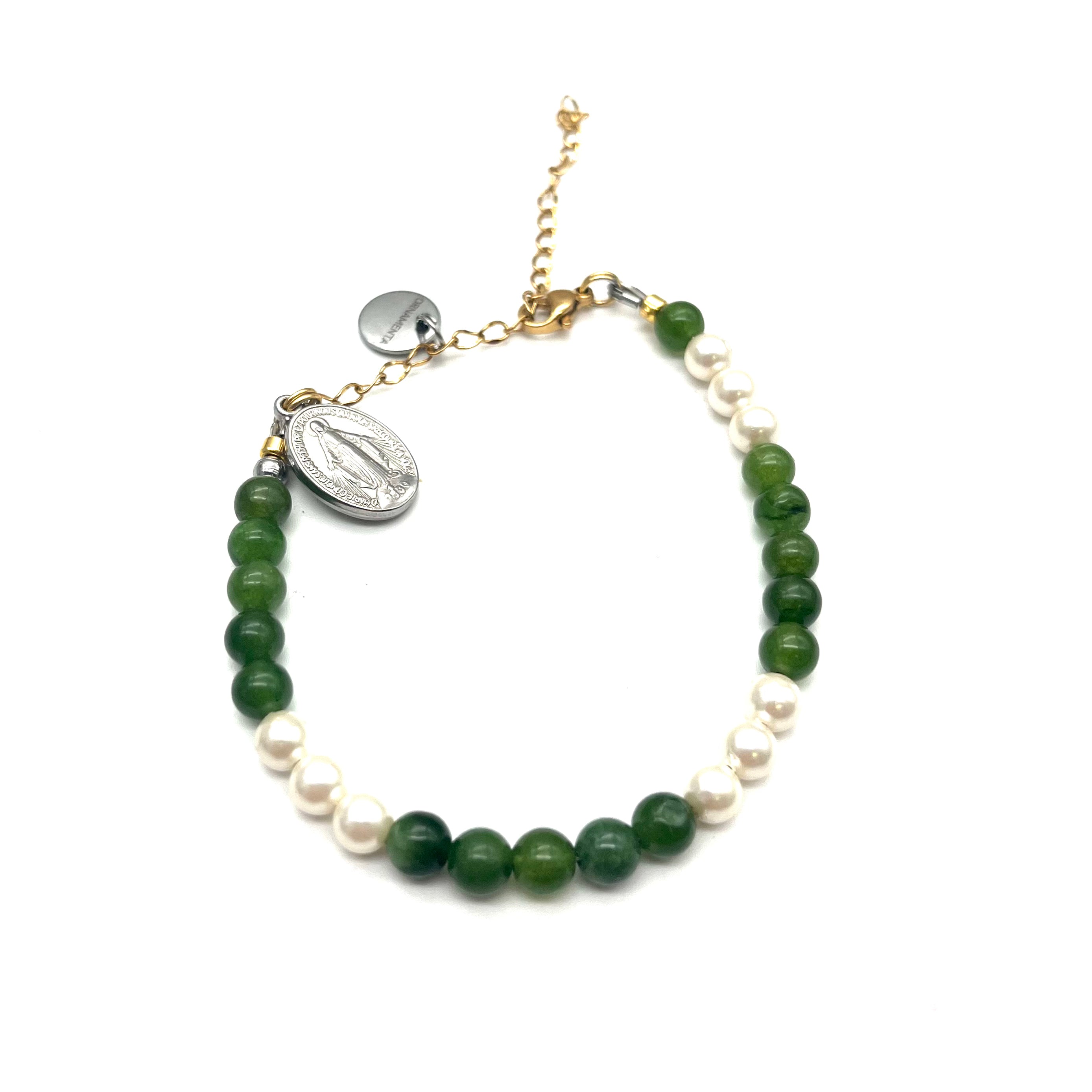 Bracciale Agata Verde e Perle – Mariae Spes