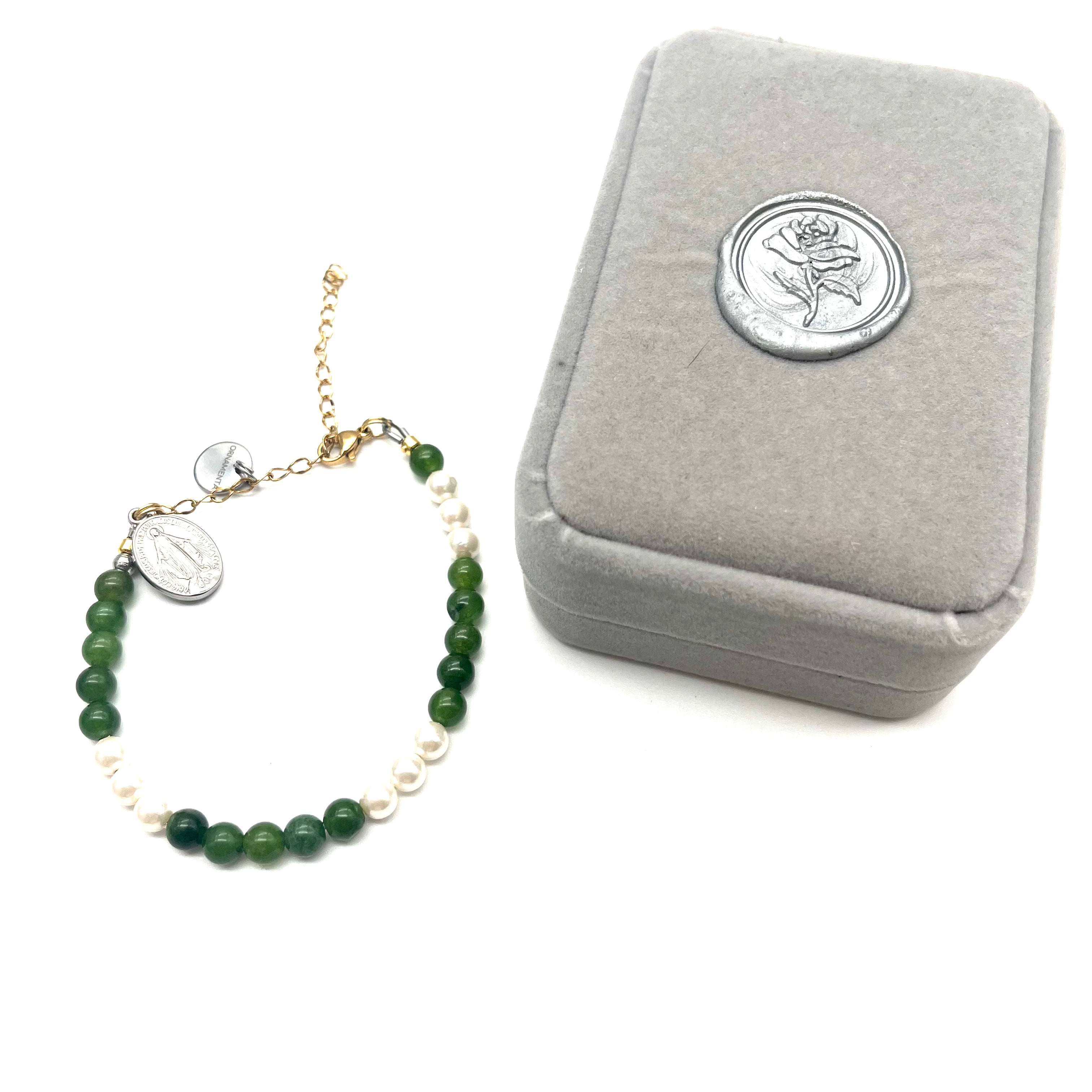 Bracciale Agata Verde e Perle – Mariae Spes