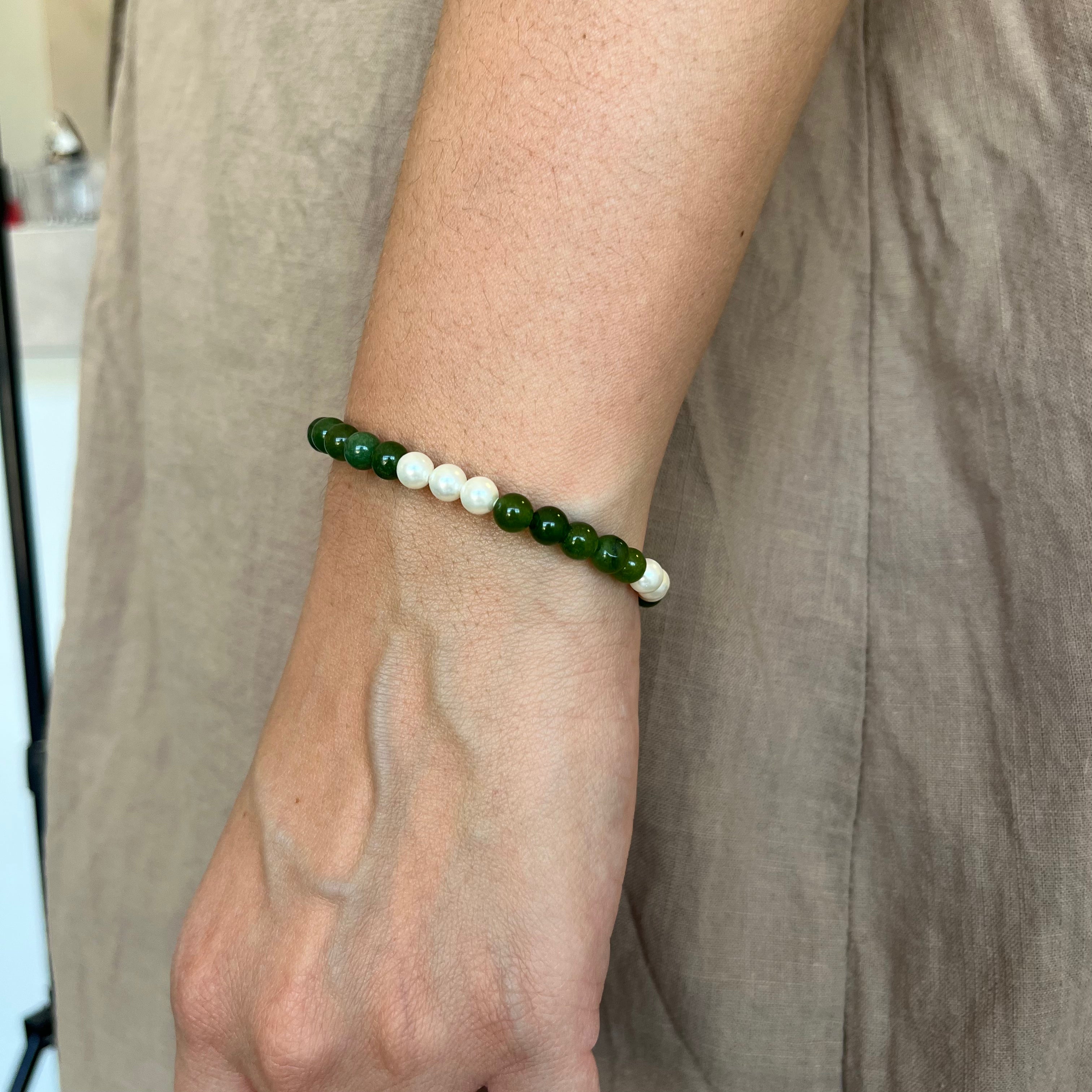 Bracciale Agata Verde e Perle – Mariae Spes