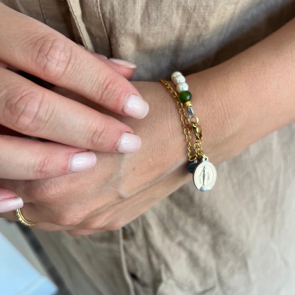 Bracciale Agata Verde e Perle – Mariae Spes
