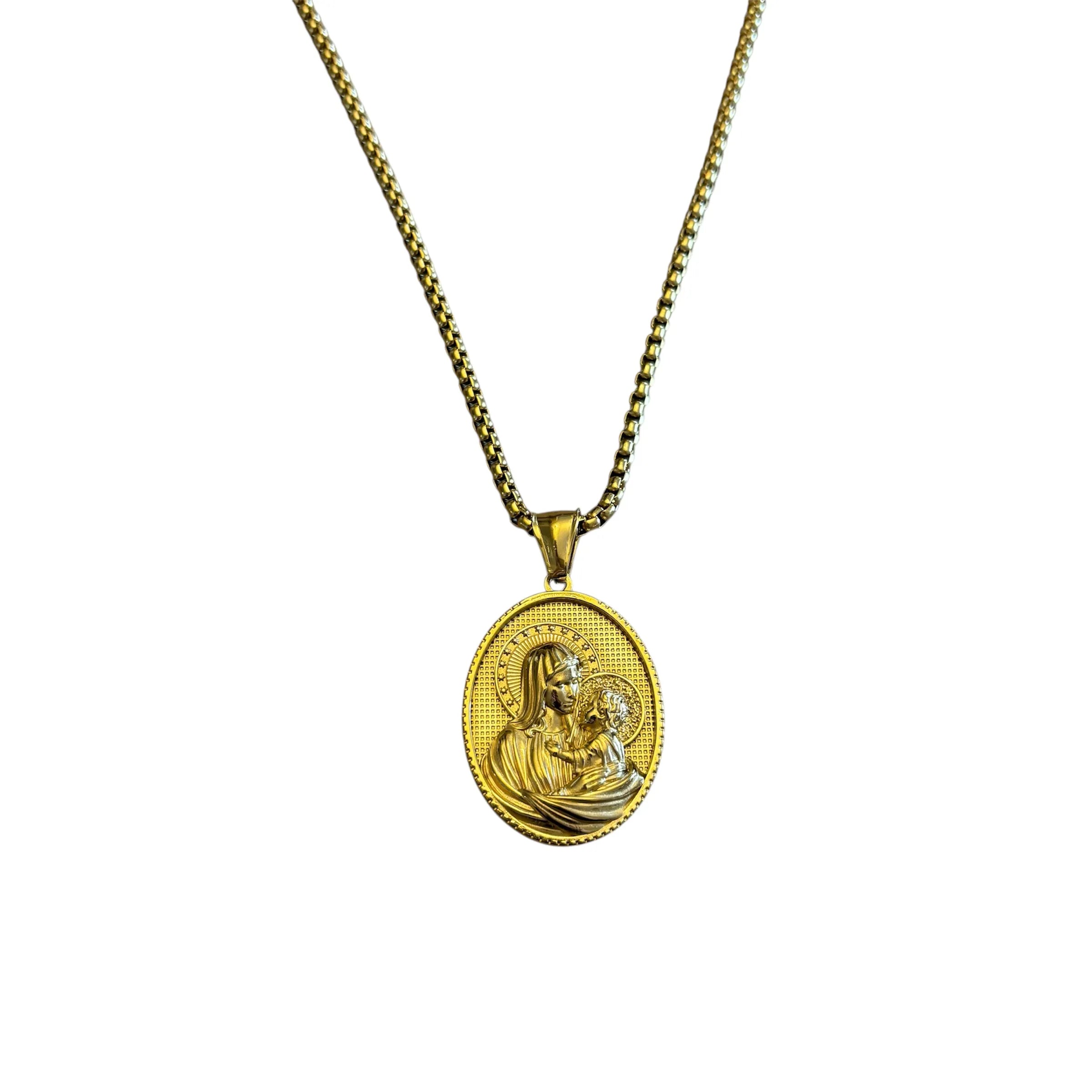 Collana Con Medaglione Madonna Con Bambino – Acciaio – Taglia L
