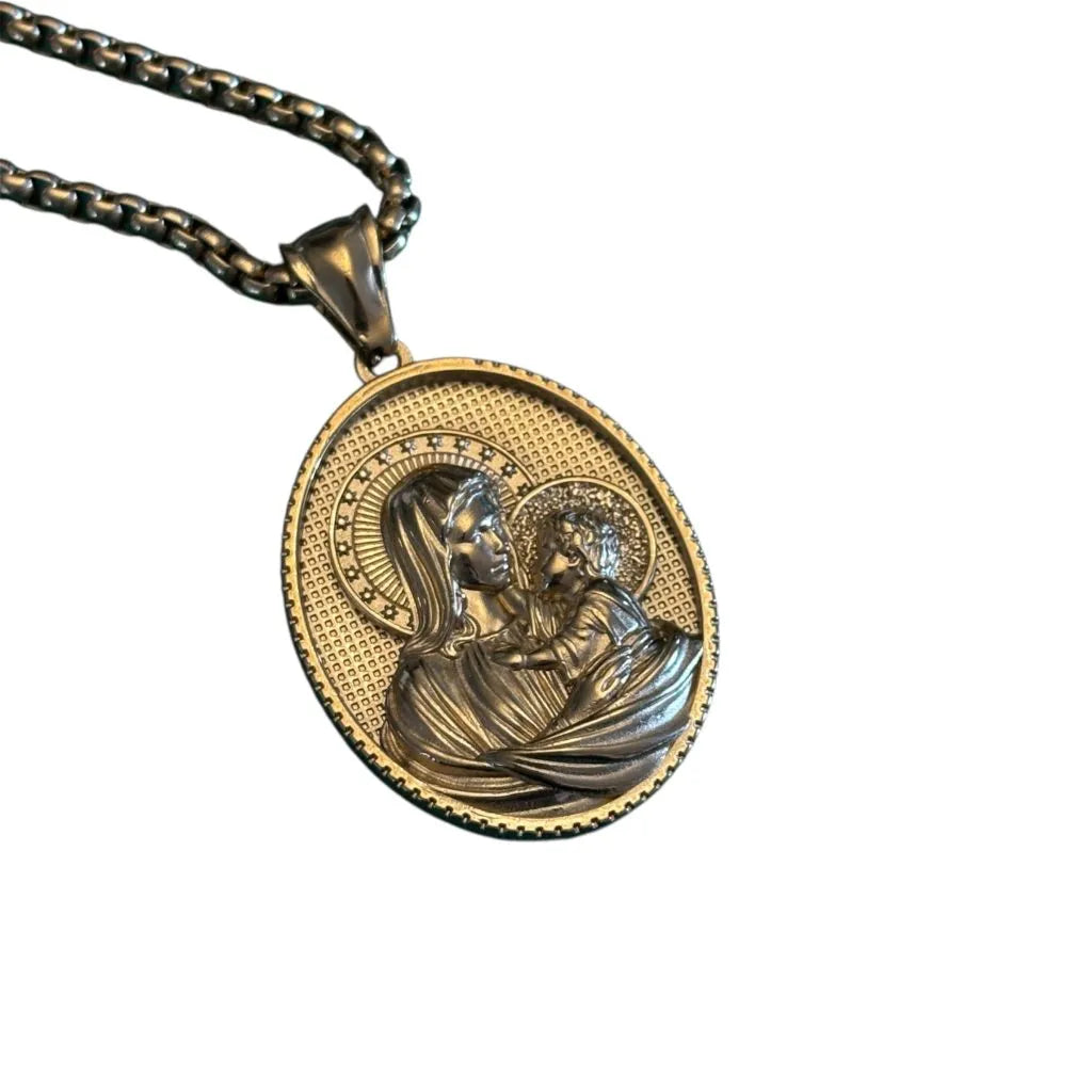 Collana Con Medaglione Madonna Con Bambino – Acciaio – Taglia L
