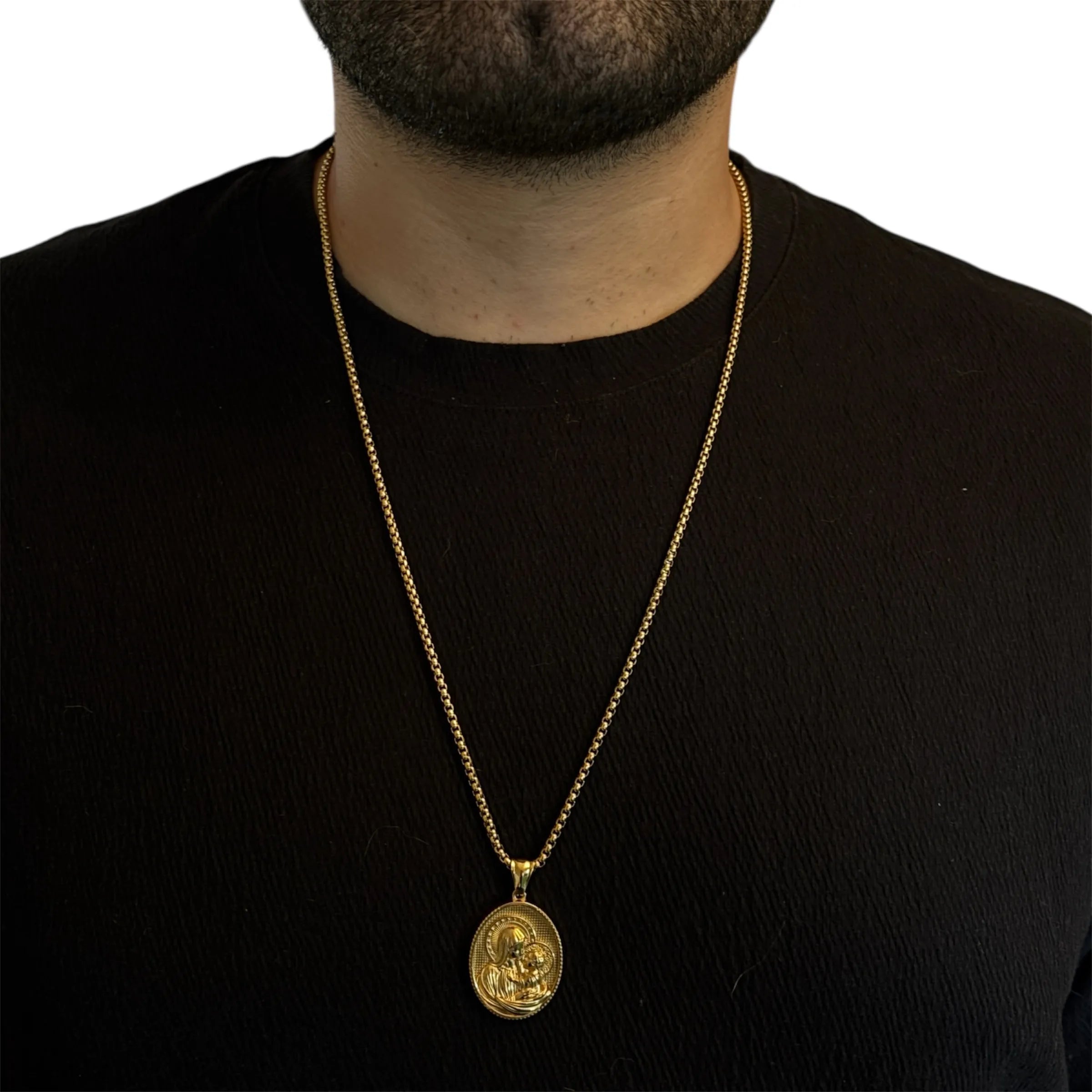 Collana Con Medaglione Madonna Con Bambino – Acciaio – Taglia L