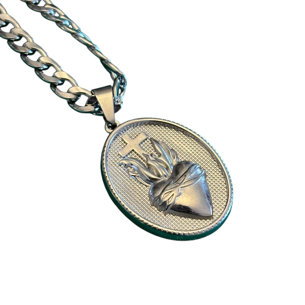 Collana Con Medaglione Cuore Sacro – Acciaio Inox