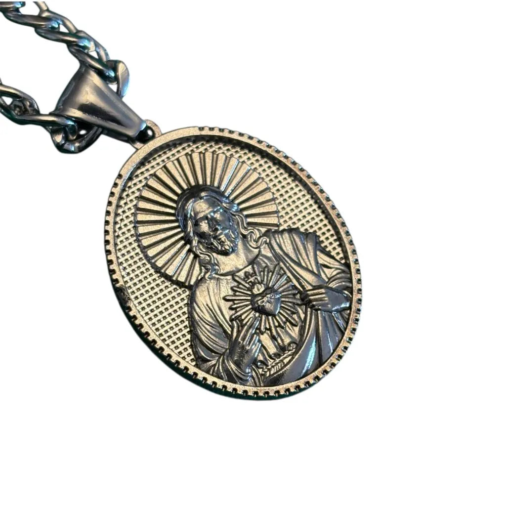 Collana Con Medaglione Sacro Cuore Di Gesù – Acciaio Inox