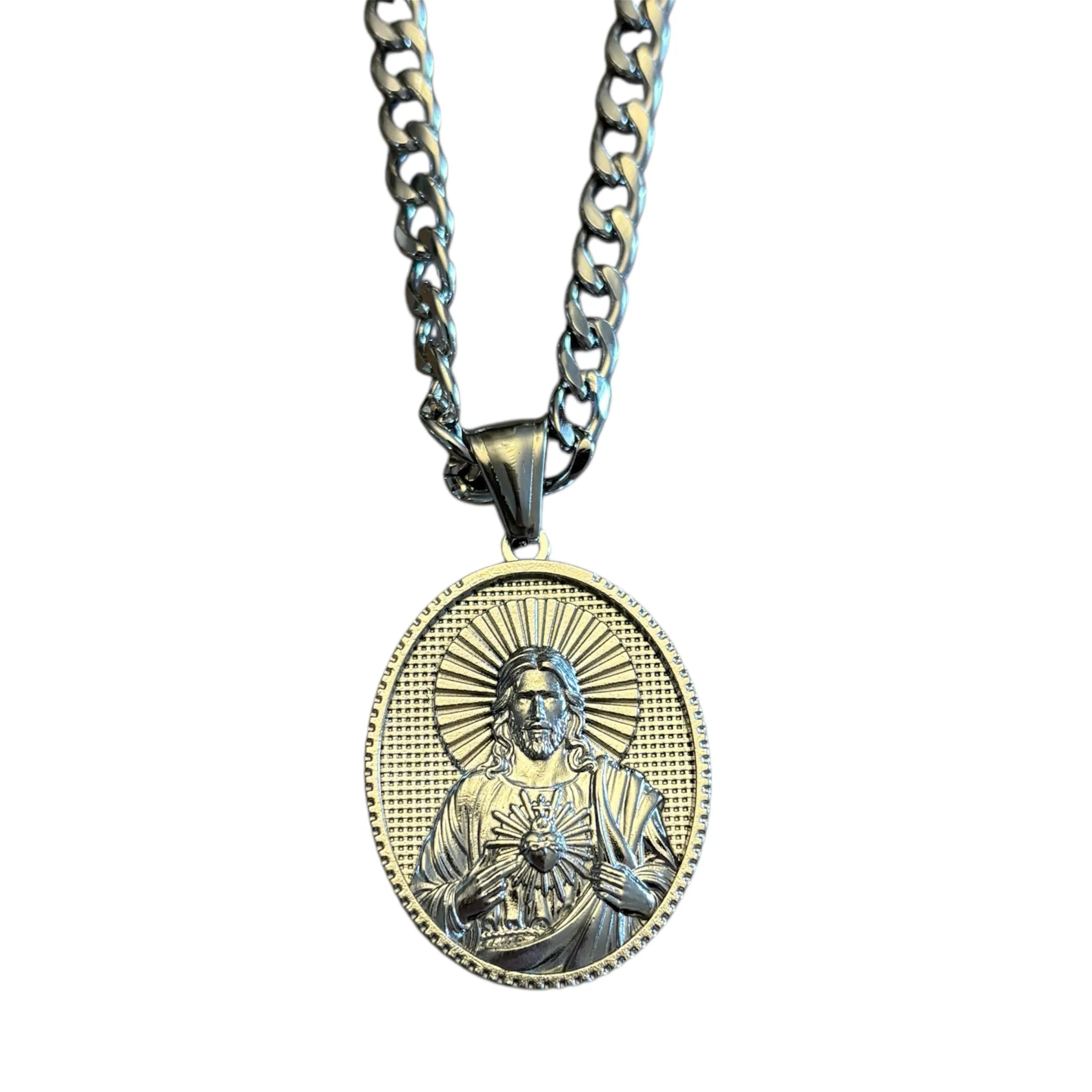Collana Con Medaglione Sacro Cuore Di Gesù – Acciaio Inox