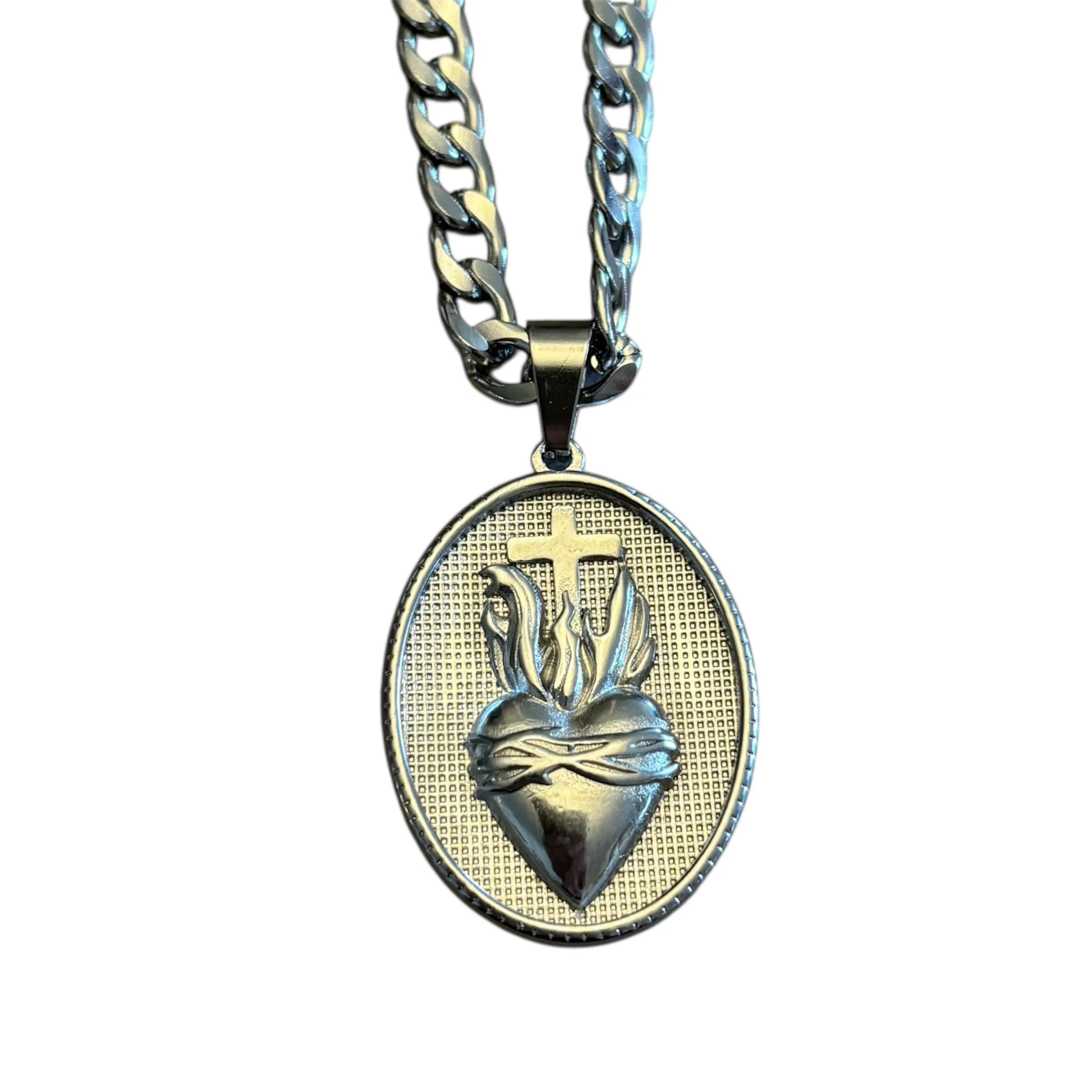 Collana Con Medaglione Cuore Sacro – Acciaio Inox