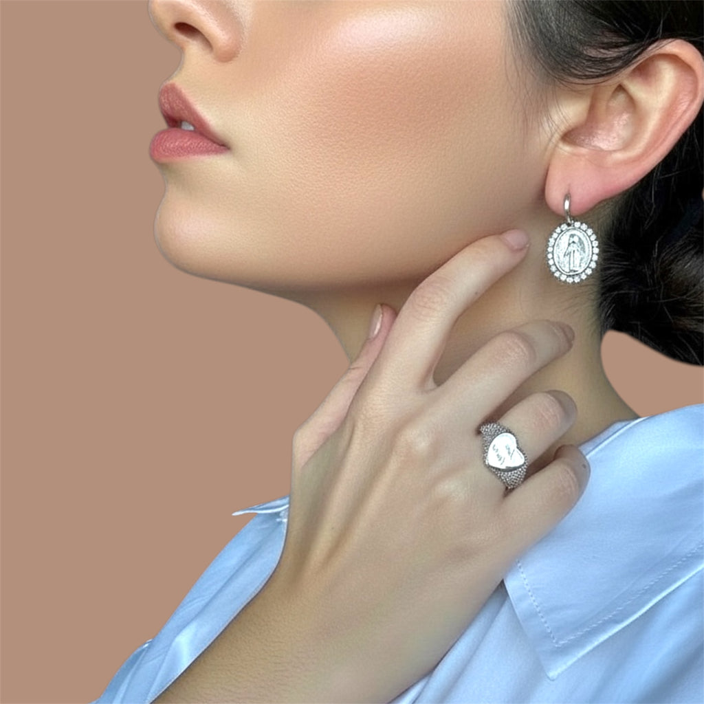 Orecchini Medaglia Miracolosa e zirconi - argento