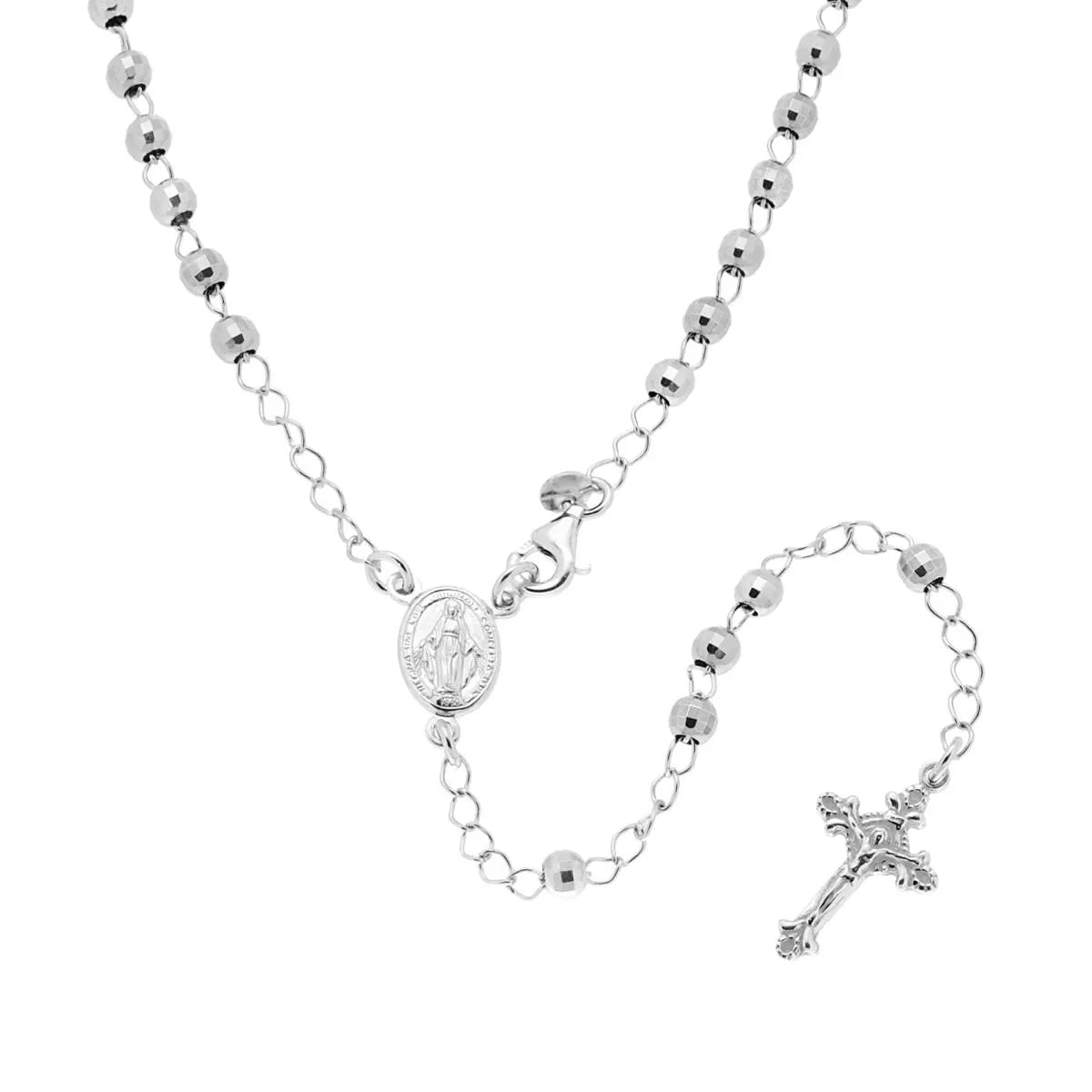 Collana Rosario Lungo Pallina Diamantata Argento 925 Rodio