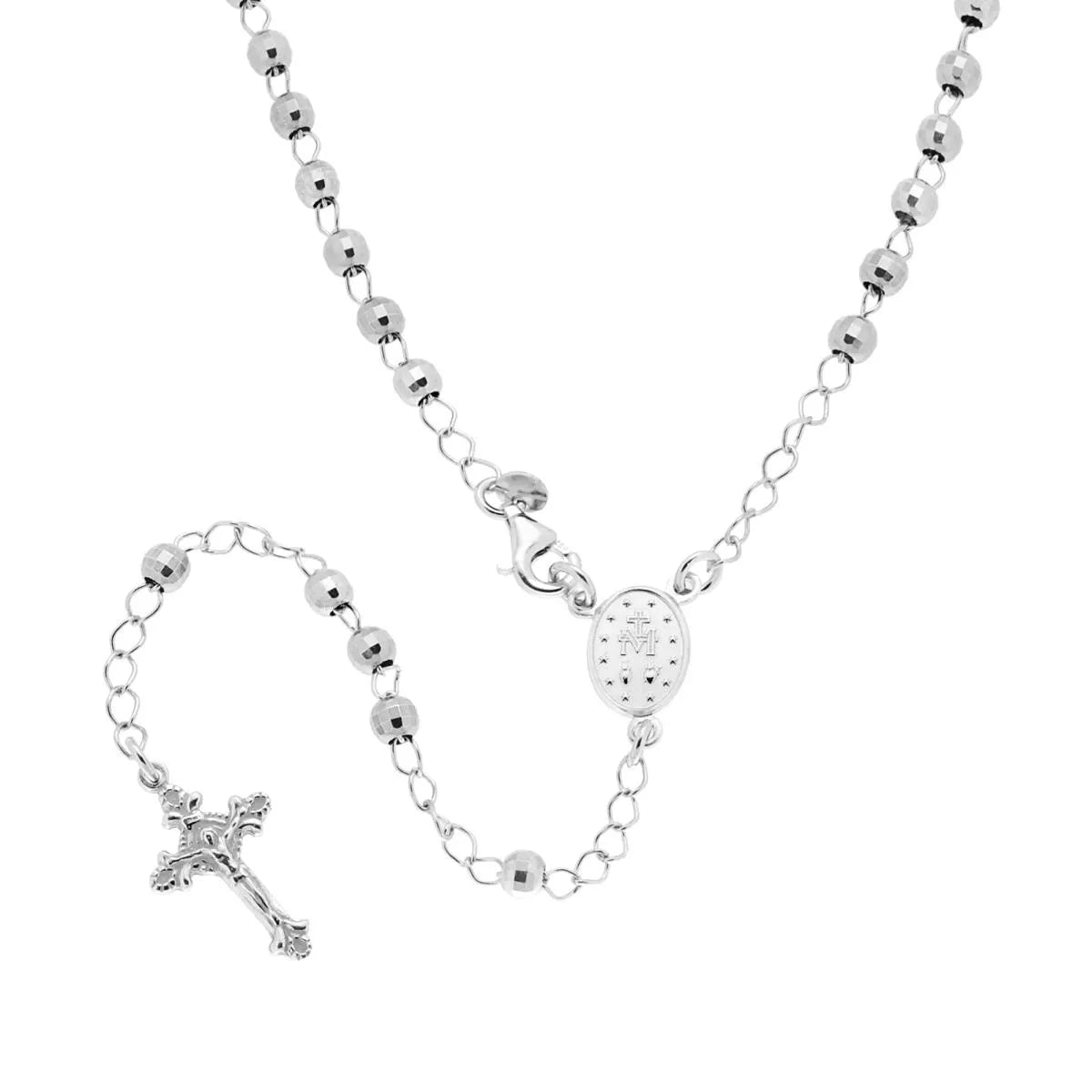 Collana Rosario Lungo Pallina Diamantata Argento 925 Rodio
